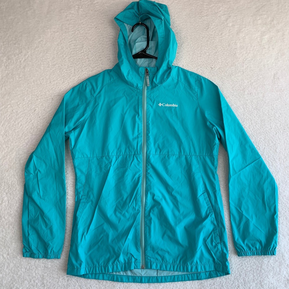 Columbia Windbreaker Jacket Girls XL 18/20 Full Zip Pockets Lightweight Teal